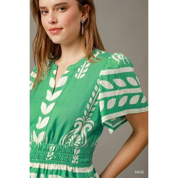 Umgee Boho Peplum Smocked Waist Blouse - Picture 4 of 5